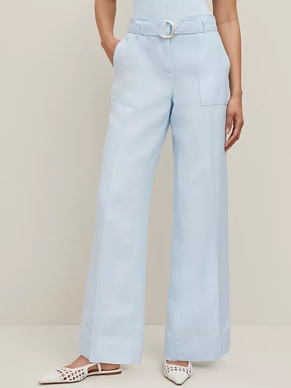Ann Taylor Petite Belted Wide-Leg Linen Blend  Pants